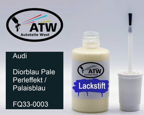 Audi, Diorblau Pale Perleffekt / Palaisblau, FQ33-0003: 20ml Lackstift, von ATW Autoteile West.
